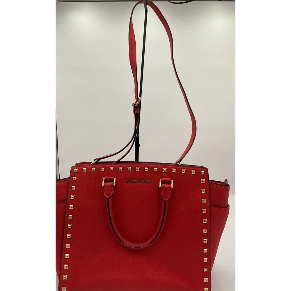Michael Kors Studded Red Large Selma Studded Saffiano Tote
